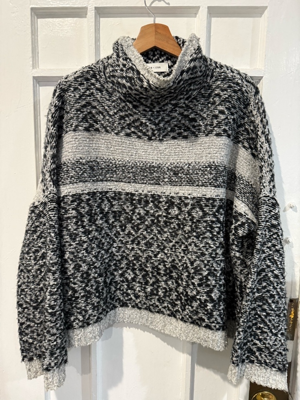 John + Jenn Black and White Marled Turtleneck Sweater